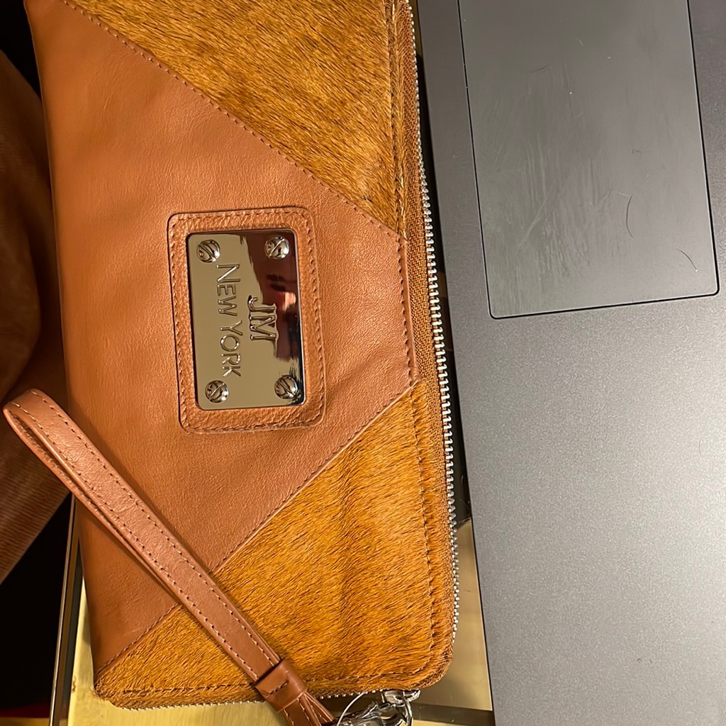 Jm New York Wristlet Brand New Genuine Leather And Fur